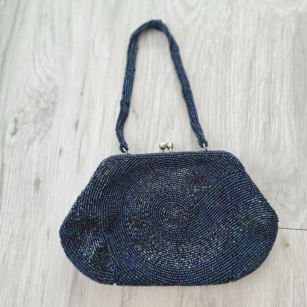 vintage | 60's glam black iridescent beaded maximalist mini handbag purse